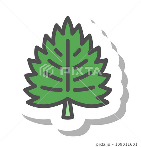 ステッカー風シンプル野菜の単品アイコン　大葉 109011601