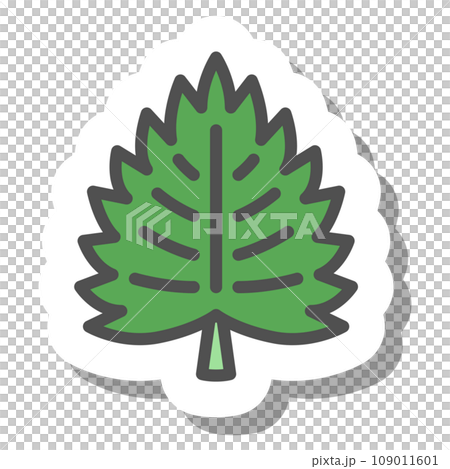 ステッカー風シンプル野菜の単品アイコン　大葉 109011601