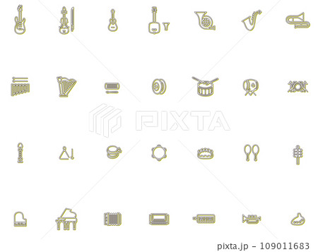 カラーシャドウの楽器イラストアイコンセット 黄色 カラーシャドウの楽器イラストアイコンセット 黄色 109011683