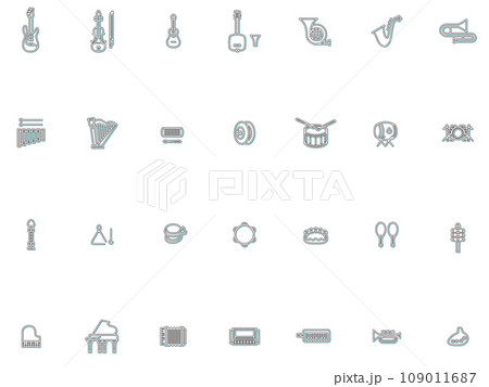 カラーシャドウの楽器イラストアイコンセット 水色 カラーシャドウの楽器イラストアイコンセット 水色 109011687