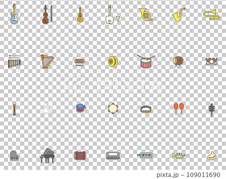 ステッカー風楽器イラストアイコンセット(背景なし) 109011690