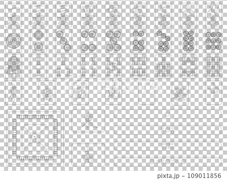 Line drawing mahjong tile set Line drawing mahjong tile set 109011856