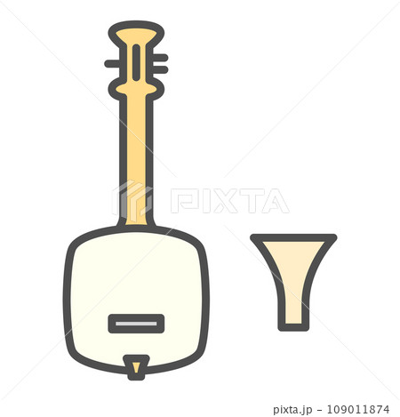 カラーシンプル楽器の単品アイコン　三味線 109011874