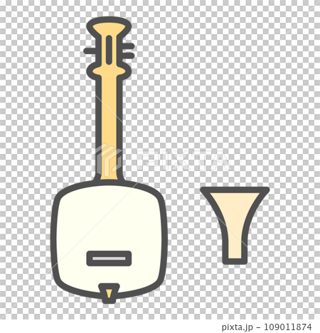カラーシンプル楽器の単品アイコン　三味線 109011874