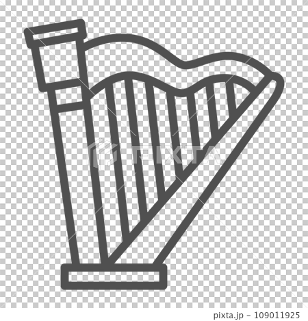 線画シンプル楽器の単品アイコン　ハープ 109011925
