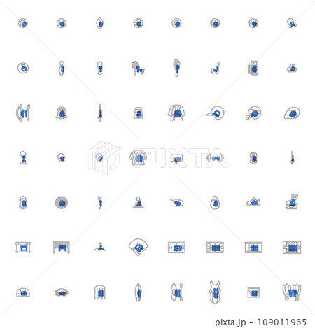 シンプルなスポーツ用品のアウトラインアイコンセット 青 シンプルなスポーツ用品のアウトラインアイコンセット 青 109011965