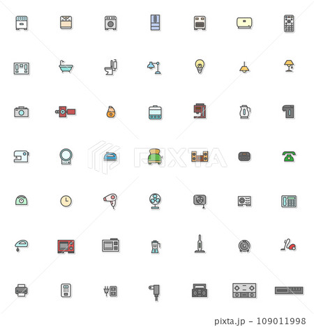 ステッカー風の電化製品イラストアイコンセット(背景なし) ステッカー風の電化製品イラストアイコンセット(背景なし) 109011998