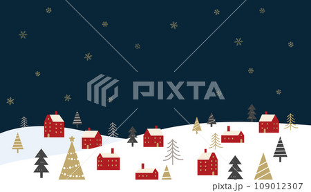 シンプルなクリスマスの街並みのイラスト シンプルなクリスマスの街並みのイラスト 109012307
