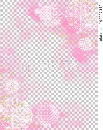 Pink glitter Japanese pattern background painted in watercolor 109012340