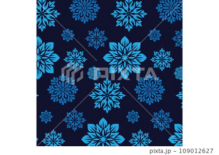 A Repeating Floral Pattern on a Solid Dark Blue Background A Repeating Floral Pattern on a Solid Dark Blue Background 109012627