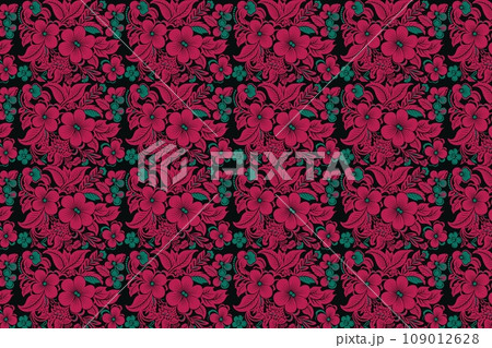 A Stylized Floral Pattern on a Dark Teal Background A Stylized Floral Pattern on a Dark Teal Background 109012628