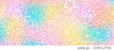 Rainbow sky with stars and bokeh. Kawaii - Stock