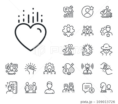 Love emotion sign. Specialist, doctor and job competition outline icons. Heart line icon. Valentine day symbol. Heart line sign. Avatar placeholder, spy headshot icon. Strike leader. Vector 109013726