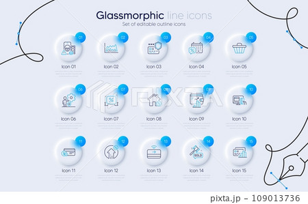 Set of Wallet, Payment method and Trade chart line icons for web app. Phishing, Card, Loan house icons. Discounts ribbon, Loan percent, Job signs. Payment protection, Shop cart. Vector 109013736