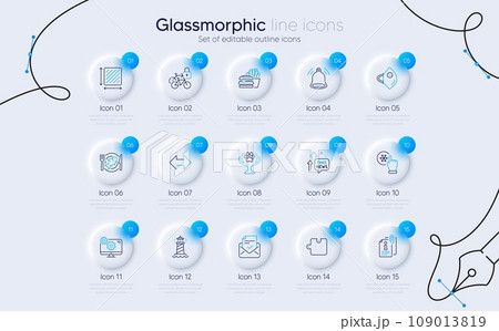 Set of Medical mask, Sync and Bicycle lockers line icons for web app. Winner cup, Fake news, Approved mail icons. Bell alert, Seafood, Freezing click signs. Burger, Square area, Lighthouse. Vector 109013819