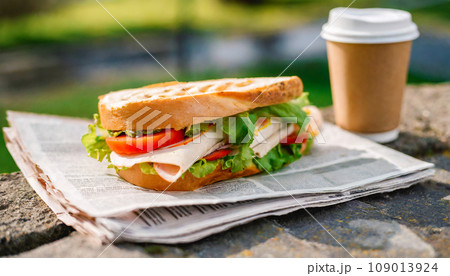 サンドウィッチとコーヒー、AI生成画像 109013924