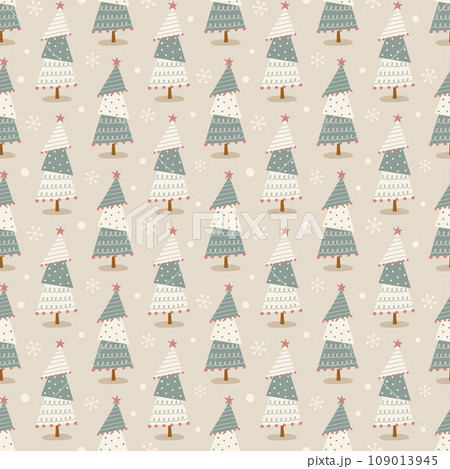 ユニークな形の手描きのクリスマスツリーを使ったシームレスパターン ユニークな形の手描きのクリスマスツリーを使ったシームレスパターン 109013945