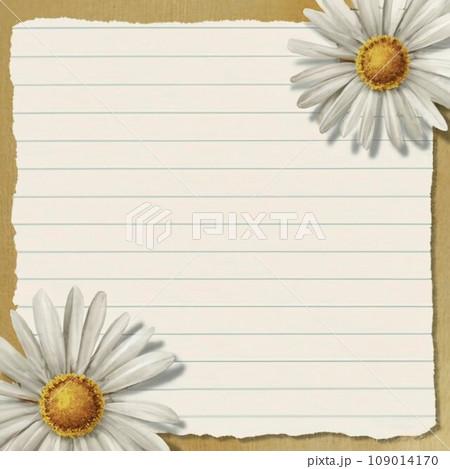 Beautiful lined paper with tinny Watercolor daisy at the bottom frame Beautiful lined paper with tinny Watercolor daisy at the bottom frame 109014170
