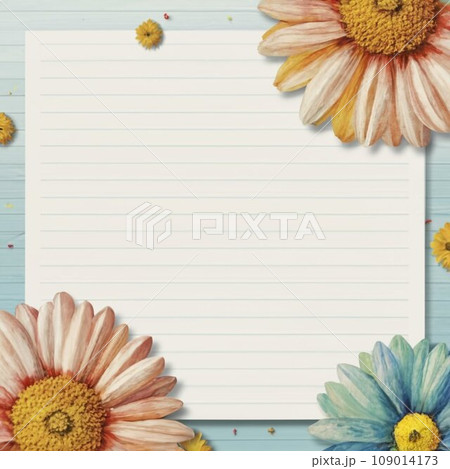 Beautiful lined paper with tinny Watercolor daisy at the bottom frame Beautiful lined paper with tinny Watercolor daisy at the bottom frame 109014173