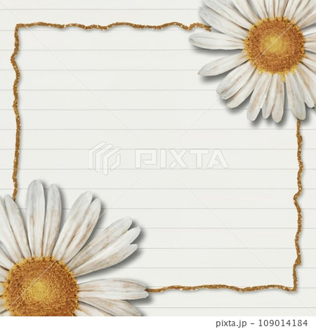 Beautiful lined paper with tinny Watercolor daisy at the bottom frame 109014184