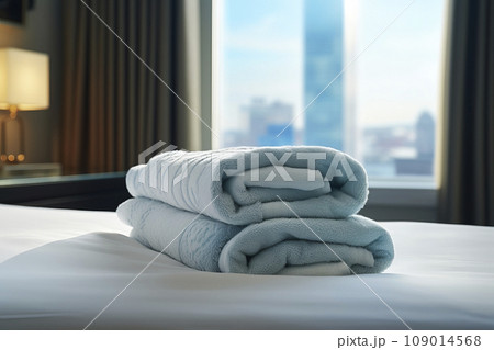 Towels on the bed. Generative AI 109014568