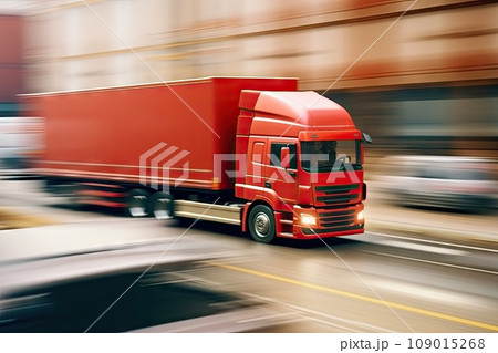 Cargo truck on highway at sun flare carrying shipping. international shipment delivery logistic concept. Generative AI 109015268