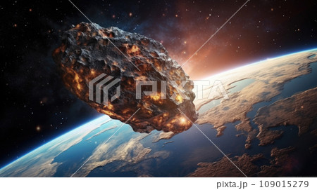 Celestial threat a meteorite hurtles toward Earth, a dramatic depiction of cosmic impact and potential danger. Celestial threat a meteorite hurtles toward Earth, a dramatic depiction of cosmic impact and potential danger. 109015279