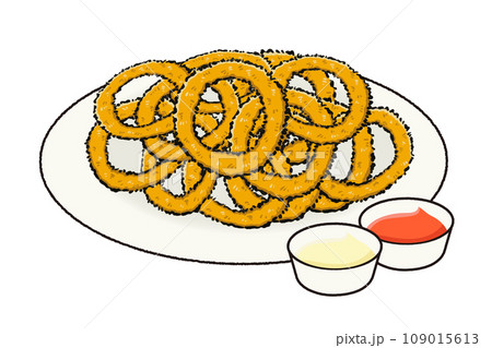 オニオンリングフライの盛り合わせの手描き風イラスト 109015613