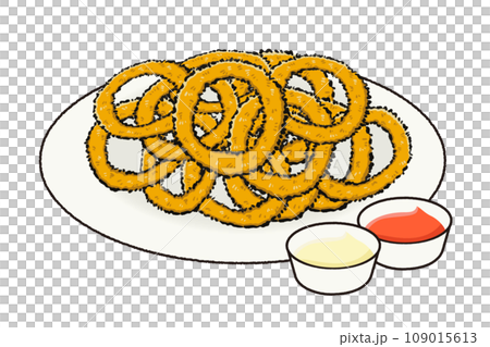オニオンリングフライの盛り合わせの手描き風イラスト 109015613