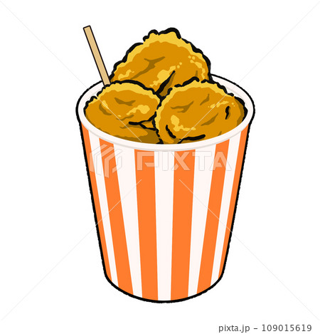 からあげのイラスト　屋台などカップに入れた唐揚げ 109015619