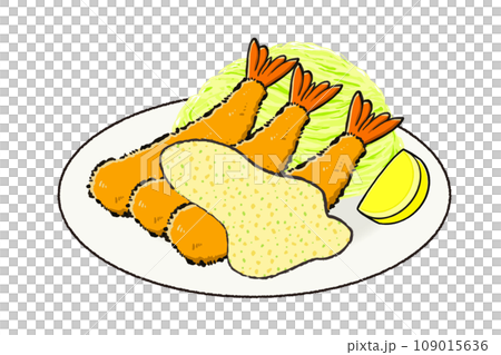 炸蝦放在盤子裡配上韃靼醬的插圖 109015636