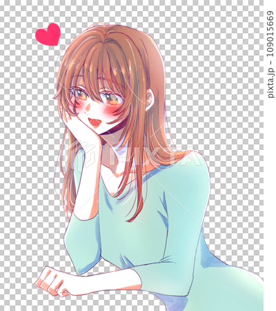 笑顔で話す女性 頬杖 恋 笑顔で話す女性 頬杖 恋 109015669