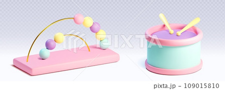 3d baby toy cute object set with drum vector icon 109015810