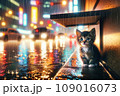 都会の夜道で雨に濡れて震える迷子の子猫　：AI生成画像 109016073