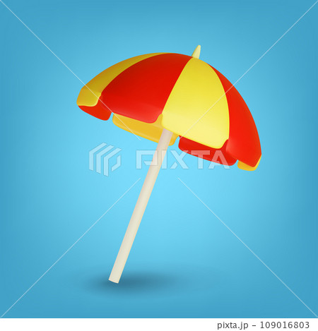 3d vector striped yellow and red umbrella. Illustration icon of sun umbrella for sunbathing on the beach. 3d vector striped yellow and red umbrella. Illustration icon of sun umbrella for sunbathing on the beach. 109016803