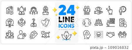 Icons set of Search employee, Social distance and Business meeting line icons pack for app with Star rating, Love letter, Hiring employees thin outline icon. Hold heart, Business skill. Vector 109016832