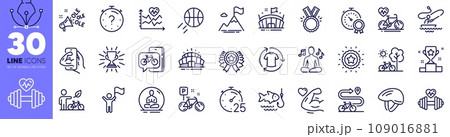 Trophy, Cardio bike and Arena stadium line icons pack. Yoga, Strong arm, Timer web icon. Fitness, Cardio training, Best result pictogram. Winner star, Change clothes, Winner ribbon. Vector Trophy, Cardio bike and Arena stadium line icons pack. Yoga, Strong arm, Timer web icon. Fitness, Cardio training, Best result pictogram. Winner star, Change clothes, Winner ribbon. Vector 109016881