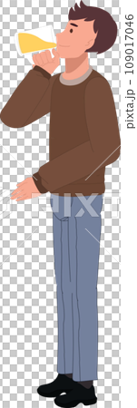 Cheerful Bar, Pub Lifestyle concept. Man Drinking Beer.  Full-Length Male Holding Beer Mug 109017046