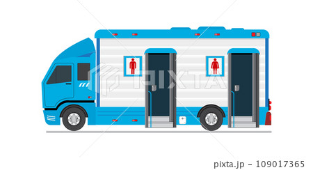 Truck transporting mobile or portable toilets, service toilet truck . Truck transporting mobile or portable toilets, service toilet truck . 109017365