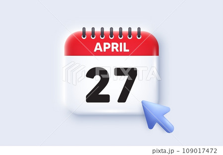 27th day of the month icon. Calendar date 3d icon. Event schedule date. Meeting appointment time. 27th day of April month. Calendar event reminder date. Vector 27th day of the month icon. Calendar date 3d icon. Event schedule date. Meeting appointment time. 27th day of April month. Calendar event reminder date. Vector 109017472