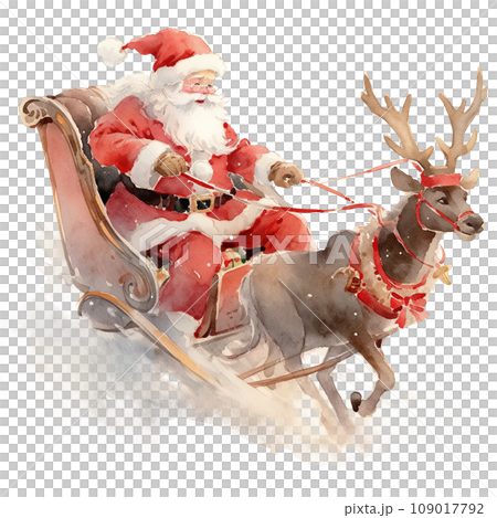 Cute Santa Claus riding reindeer sleigh Cute Santa Claus riding reindeer sleigh 109017792
