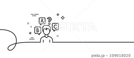 Quiz test line icon. Continuous one line with curl. Select answer sign. Business interview symbol. Quiz test single outline ribbon. Loop curve pattern. Vector 109018020