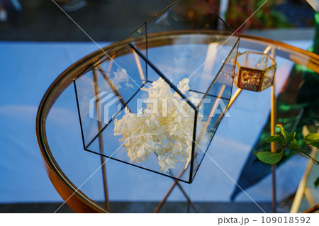 Glass box with dried flowers for wedding rings. Glass box with dried flowers for wedding rings. 109018592