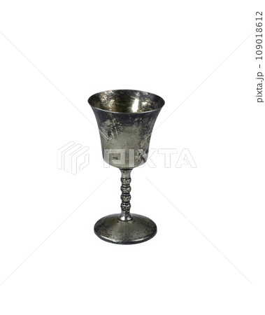 Ancient chalice made of silver on white background 109018612