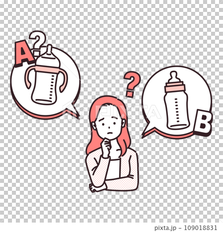 illustration of a woman struggling between two things - baby bottle 109018831