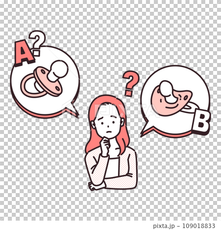 illustration of a woman struggling between two things - pacifier 109018833