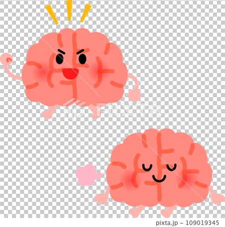 活発に働く脳と休息する脳のキャラクター 活発に働く脳と休息する脳のキャラクター 109019345
