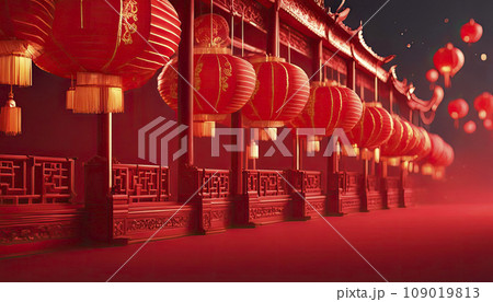 Chinese lanterns during new year festival on red background 109019813