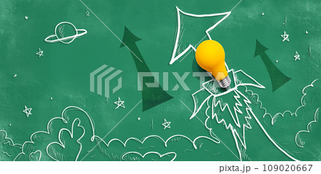 Idea light bulb flying to the sky like a rocket with arrows Idea light bulb flying to the sky like a rocket with arrows 109020667