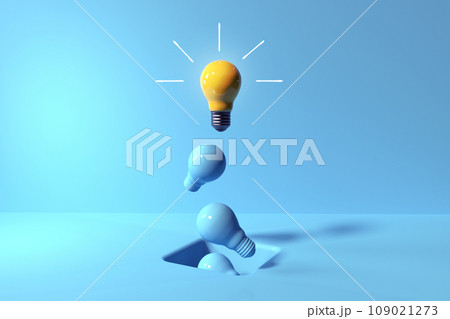 One out unique idea light bulb with a hole on the floor - 3D One out unique idea light bulb with a hole on the floor - 3D 109021273